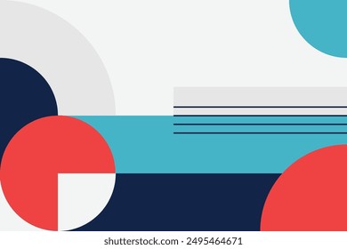 Minimalist abstract design with bold red, navy, and light blue shapes. Intersected by thin lines, suitable for sleek web interfaces and graphics