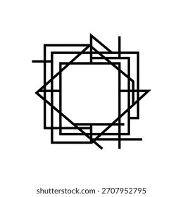 Un diseño abstracto minimalista compuesto por cuadrados y triángulos superpuestos en un esquema de color blanco y negro, creando una estética moderna y geométrica.