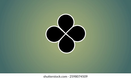 A minimalist abstract design featuring a black four-petal shape with a white outline on a soft green gradient background. The symmetrical pattern gives a modern and elegant feel.