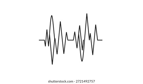 Um design abstrato minimalista com uma linha de batimento cardíaco preto sobre um fundo branco.  Esta imagem representa um sinal de vida, possivelmente de um eletrocardiograma (ECG) ou outro dispositivo de monitorização médica,