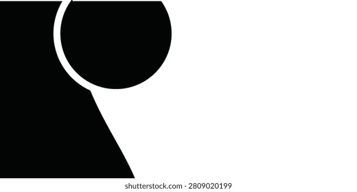 A minimalist abstract design featuring a bold black circle overlapping a sharp black triangle against a clean white background.