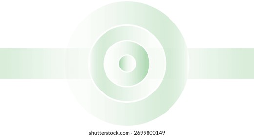 A minimalist abstract design featuring concentric circles in soft green gradients on a white background. A horizontal band intersects the central circular pattern.
