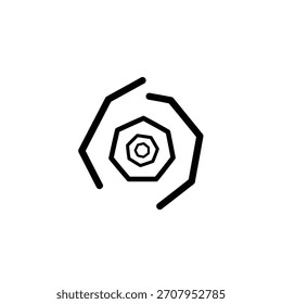 Un diseño abstracto minimalista con octógonos concéntricos que disminuyen de tamaño hacia el centro, rodeados por un marco exterior parcial con líneas rotas, creando una sensación de profundidad y enfoque.