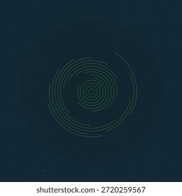 A minimalist abstract design featuring concentric circles in green on a dark background