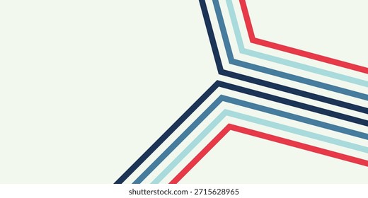 Un diseño abstracto minimalista con líneas convergentes en tonos de rojo, azul oscuro y azul claro contra un fondo de color crema.