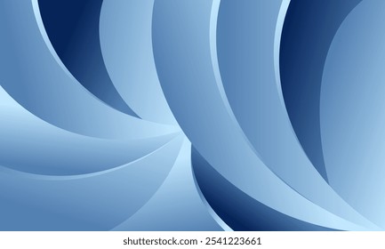 A minimalist abstract design featuring curved shapes in shades of blue, creating a sense of depth and movement.