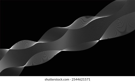 A minimalist abstract design featuring a delicate white wave on a dark background.