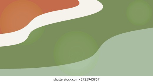Un diseño abstracto minimalista con Formas orgánicas que fluyen en colores cálidos y terrosos como terracota, crema y varios tonos de verde.
