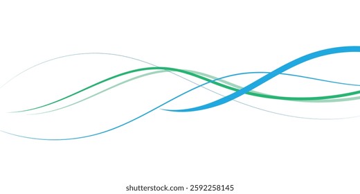 A minimalist abstract design featuring intertwined, flowing turquoise and teal lines against a white background.