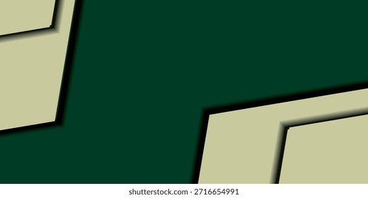 Un diseño abstracto minimalista con Formas geométricas de color beige claro con un sutil efecto de sombra, sobre un sólido fondo verde oscuro.