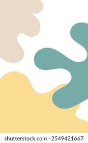 A minimalist abstract design featuring organic, flowing shapes in soft pastel colors, including muted green, pink, and beige. The shapes have a fluid, smooth texture, creating a calming and modern loo