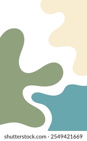 A minimalist abstract design featuring organic, flowing shapes in soft pastel colors, including muted green, pink, and beige. The shapes have a fluid, smooth texture, creating a calming and modern loo