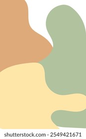 A minimalist abstract design featuring organic, flowing shapes in soft pastel colors, including muted green, pink, and beige. The shapes have a fluid, smooth texture, creating a calming and modern loo