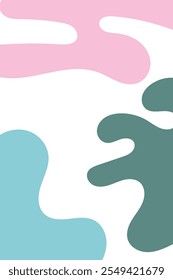 A minimalist abstract design featuring organic, flowing shapes in soft pastel colors, including muted green, pink, and beige. The shapes have a fluid, smooth texture, creating a calming and modern loo