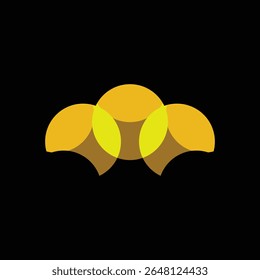 A minimalist abstract design featuring overlapping yellow petals against a stark black background, creating a striking and modern visual effect.