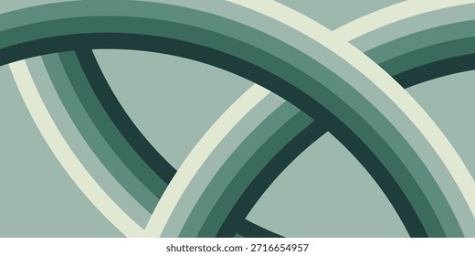 Un diseño abstracto minimalista con líneas curvas superpuestas en varios tonos de verde y crema.