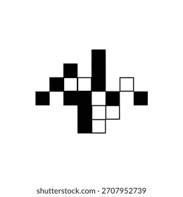 Un diseño abstracto minimalista con una composición pixelada de cuadrados en blanco y negro, creando un patrón geométrico.