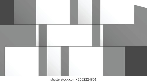 A minimalist abstract design featuring rectangular shapes and gradients in shades of gray and white, creating a modern composition.