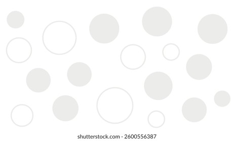 A minimalist abstract design featuring a scattered pattern of light gray circles and rings on a white background.