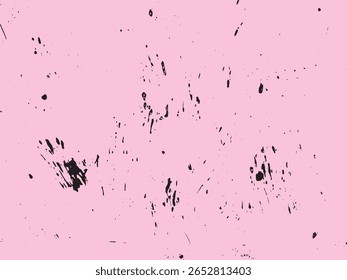 Um design abstrato minimalista com manchas de tinta preta dispersa e gotas em um fundo rosa suave. O estilo de silhueta cria um contraste arrojado e um visual gráfico.