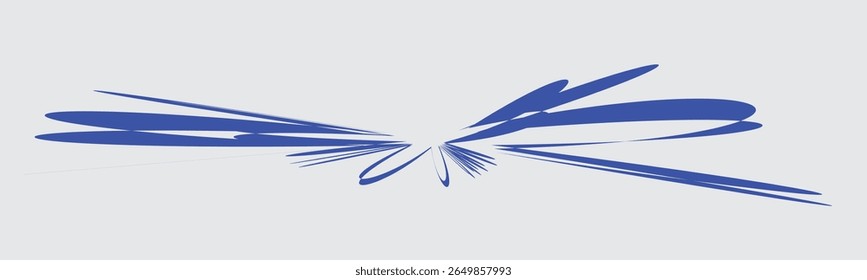 Um design abstrato minimalista com formas e linhas azuis angulares afiadas que irradiam de um ponto central contra um plano de fundo cinza claro. 