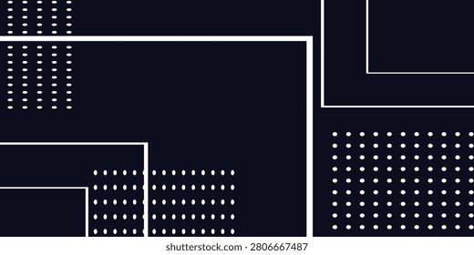 A minimalist abstract design featuring white geometric shapes and dotted patterns on a dark background, creating a modern and clean aesthetic.