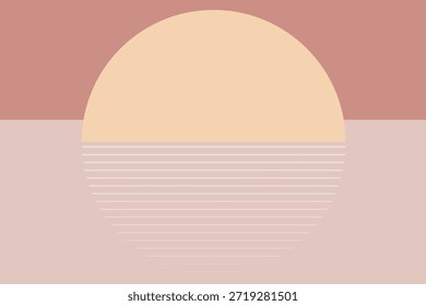 Diseño abstracto minimalista con un círculo Grande. Los colores pastel suaves y las líneas Horizontales crean un aspecto abstracto calmante. Estilo Abstractas y minimalista. Estética de Vector de fondo de puesta de sol rosa desnudo.