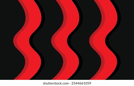 Minimalist abstract design with red curved lines on a black background offers a futuristic feel, ideal for invitations, gift cards or posters