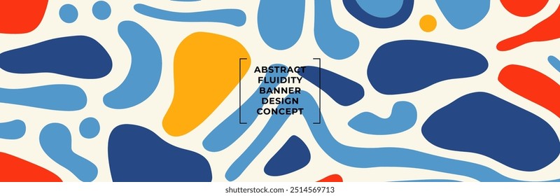 Banner horizontal abstrato minimalista com formas geométricas e linhas em estilo primitivo simples perfeito para projetos de design moderno, fundos criativos. Ênfase na composição da fluidez. Eps