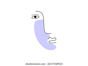 Minimalist abstract face illustration in modern line art style with soft pastel color block.