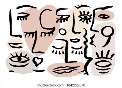 Minimalist abstract faces part - line style illustrations
