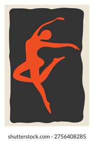 Minimalist Abstract Female Dance Pose Silhouette in Red, Modern Matisse Style Cutout Illustration