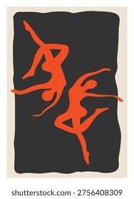 Minimalist Abstract Female Dance Pose Silhouette in Red, Modern Matisse Style Cutout Illustration