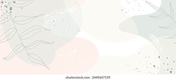 Minimalist abstract floral background with leaves. Neutral background in pastel colors with plants elements. Vector for invitation, poster, advertising, greeting card, banner, presentation