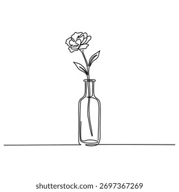 Minimalist  Abstract Flower in Bottle Single Line Drawing
