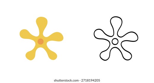 Conjunto de Vector de iconos de flores Abstractas minimalistas, silueta floral de contorno amarillo y negro retro, símbolo de Naturaleza simple para la marca hippie y diseño de jardín de primavera