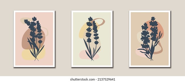 Minimalist abstract flowers and leaves line art, Botanical art vector for print, cover, wallpaper, decoration, Mid century modern wall art