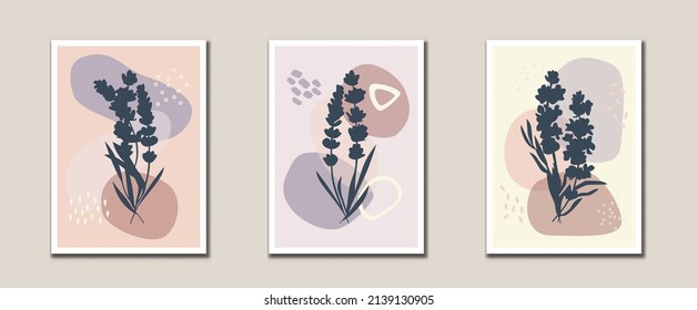 Minimalist abstract flowers and leaves line art, Botanical art vector for print, cover, wallpaper, decoration, Mid century modern wall art