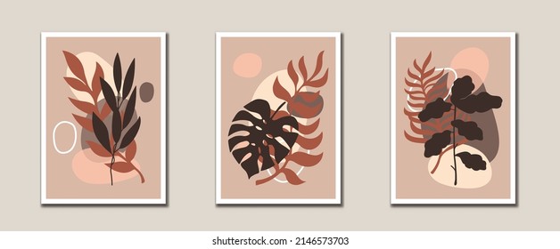 Minimalist abstract flowers and leaves line art, Botanical art vector for print, cover, wallpaper, decoration, Mid century modern wall art