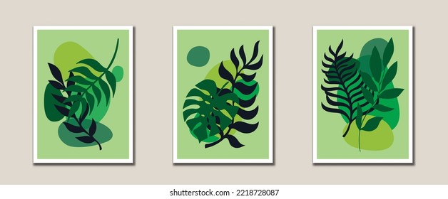 Minimalist abstract flowers and leaves line art, Botanical art vector for print, cover, wallpaper, decoration, Mid century modern wall art
