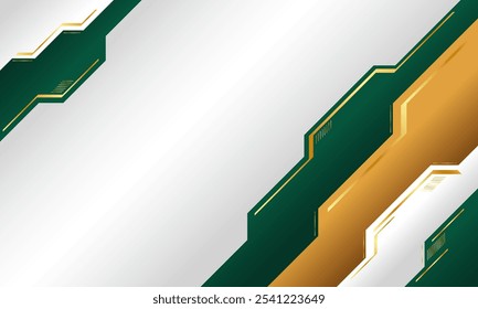 Um plano de fundo geométrico abstrato minimalista com cores verde, dourada e branca.