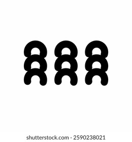 a minimalist and abstract geometric design composed of black semi-circular shapes stacked vertically in three columns.