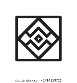 Design geométrico abstrato minimalista com um quadro quadrado que envolve um padrão de diamante aninhado criando uma ilusão óptica simétrica moderna