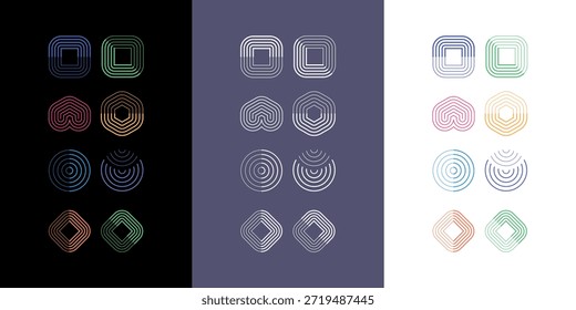 Minimalista Abstrato Elemento Geométrico Ícone Set Moderno Linear Simétrico para Design de Logotipo
