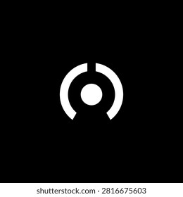 A minimalist abstract geometric logo design featuring a circle within an incomplete circle on a black background.