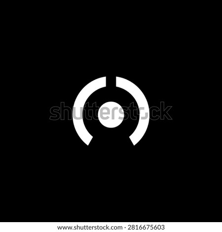 A minimalist abstract geometric logo design featuring a circle within an incomplete circle on a black background.