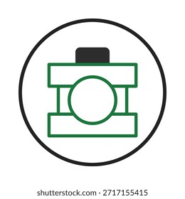A minimalist abstract geometric shape in a circle symbolizes structural representation. The simple line art creates a modern icon applicable for various uses. With its clean design, it offers a