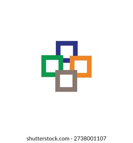 Minimalist Abstract Geometric Square Logo Design with Colorful Overlapping Shapes on White Background
