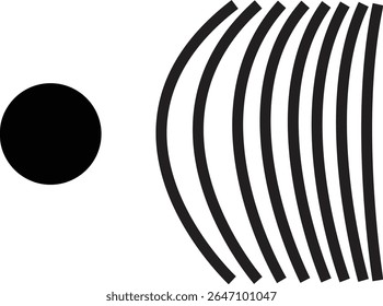 Arte geométrico Abstractas minimalista de la línea del Vector con las ondas paralelas curvas y el círculo negro para el cartel moderno, el fondo, y el diseño del arte de la pared