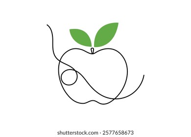 Minimalist abstract  Glossy Plum Apple Icon continiuous online art Fruit Symbol on White Background